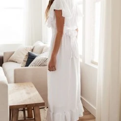 LAKE FLOWER FASHION New Arrivals Janet Ruffle Sleeve Maxi Dress In White