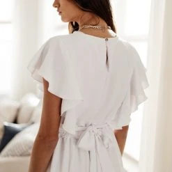 LAKE FLOWER FASHION New Arrivals Janet Ruffle Sleeve Maxi Dress In White