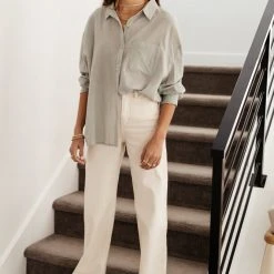 FUN 2 FUN Tops Larissa Button Down Blouse In Sage