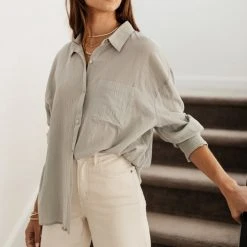 FUN 2 FUN Tops Larissa Button Down Blouse In Sage