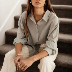 FUN 2 FUN Tops Larissa Button Down Blouse In Sage