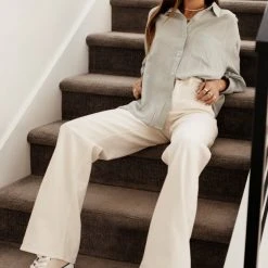 FUN 2 FUN Tops Larissa Button Down Blouse In Sage