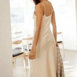 FUN 2 FUN Fresh Markdowns Braelynn Slip Dress In Beige - FINAL SALE