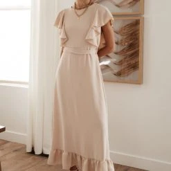 LAKE FLOWER FASHION New Arrivals Janet Ruffle Sleeve Maxi Dress In Beige 18 LAKE FLOWER FASHION New Arrivals Janet Ruffle Sleeve Maxi Dress In Beige
