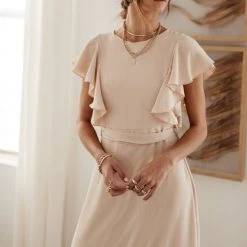 LAKE FLOWER FASHION New Arrivals Janet Ruffle Sleeve Maxi Dress In Beige 21 LAKE FLOWER FASHION New Arrivals Janet Ruffle Sleeve Maxi Dress In Beige