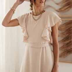 LAKE FLOWER FASHION New Arrivals Janet Ruffle Sleeve Maxi Dress In Beige 22 LAKE FLOWER FASHION New Arrivals Janet Ruffle Sleeve Maxi Dress In Beige