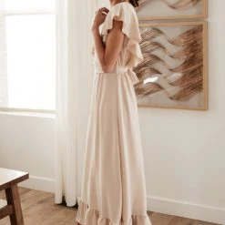 LAKE FLOWER FASHION New Arrivals Janet Ruffle Sleeve Maxi Dress In Beige 16 LAKE FLOWER FASHION New Arrivals Janet Ruffle Sleeve Maxi Dress In Beige