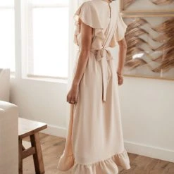 LAKE FLOWER FASHION New Arrivals Janet Ruffle Sleeve Maxi Dress In Beige 23 LAKE FLOWER FASHION New Arrivals Janet Ruffle Sleeve Maxi Dress In Beige