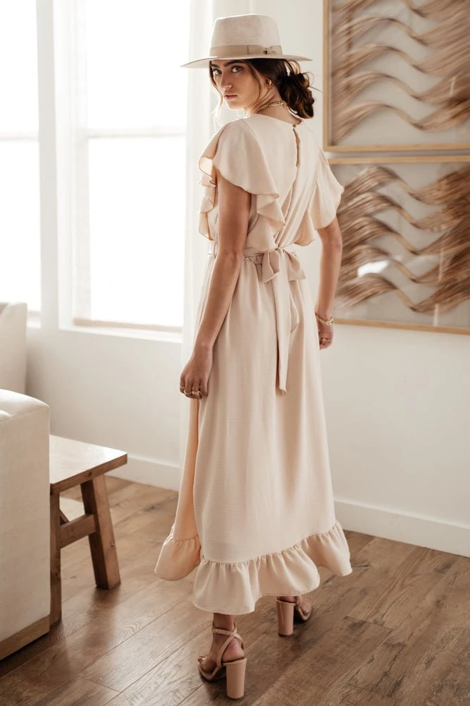 LAKE FLOWER FASHION New Arrivals Janet Ruffle Sleeve Maxi Dress In Beige 12 LAKE FLOWER FASHION New Arrivals Janet Ruffle Sleeve Maxi Dress In Beige