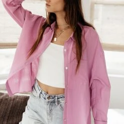 FUN 2 FUN Larissa Button Down Blouse In Pink Tops