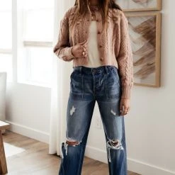 LISTICLE Yulia Cropped Cardigan In Blush - FINAL SALE Tops
