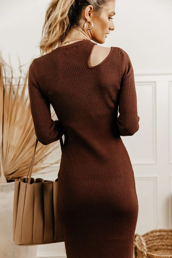 CRESCENT Edie Bodycon Dress In Brown 4 CRESCENT Edie Bodycon Dress In Brown