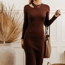 CRESCENT Edie Bodycon Dress In Brown