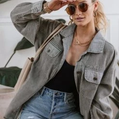 Mustard Seed Meret Shirt Jacket In Grey