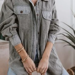 Mustard Seed Meret Shirt Jacket In Grey