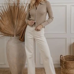 CRESCENT Eda Ribbed Shirt In Oatmeal