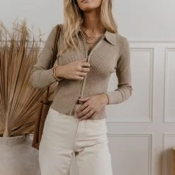 CRESCENT Eda Ribbed Shirt In Oatmeal