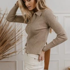 CRESCENT Eda Ribbed Shirt In Oatmeal 11 CRESCENT Eda Ribbed Shirt In Oatmeal