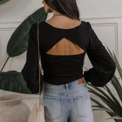 CRESCENT Melanie Cut Out Top Long Sleeve