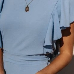 LAKE FLOWER FASHION Janet Ruffle Sleeve Maxi Dress In Light Blue