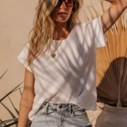 Maize Tops Isha Ribbed Top In White