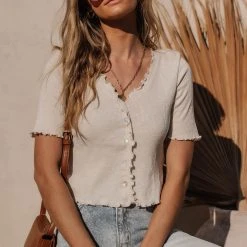 Vero Moda Hailey Ribbed Top In Ivory Tops