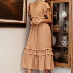WORUI New Arrivals Willa Ruffle Dress In Peach