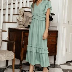 WORUI Willa Ruffle Dress In Seafoam