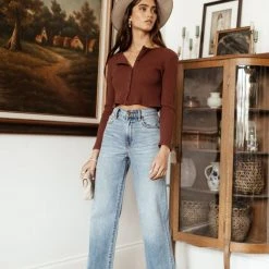 LUSH CLOTHING Bronte Cropped Cardigan In Brick