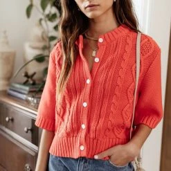 SINA Tops Everly Cardigan In Coral