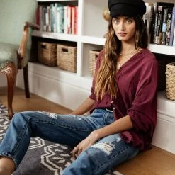 LISTICLE Fresh Markdowns Rosealie Oversized Shirt In Burgundy - FINAL SALE