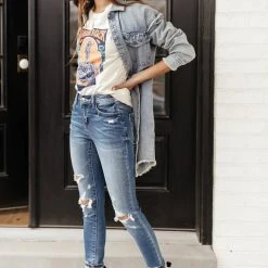 WORUI Tymberlee Shirt Jacket In Medium Wash Denim