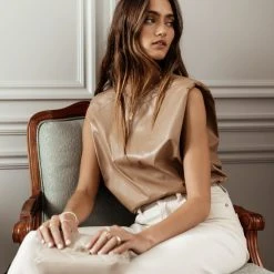 LE LIS Mattias Vegan Leather Top In Tan - FINAL SALE