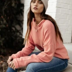 WORUI Fresh Markdowns Rhonda Mock Neck Top In Coral - FINAL SALE