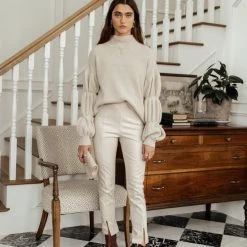 AARON & AMBER Karina Vegan Leather Pants In Beige