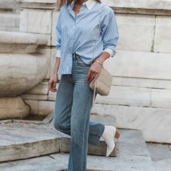 AARON & AMBER Work Edit Kathryn Button Up Shirt In Light Blue