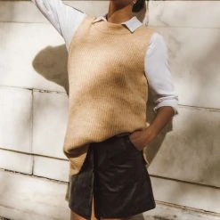 Vero Moda Daniil Long Vest In Tan - FINAL SALE