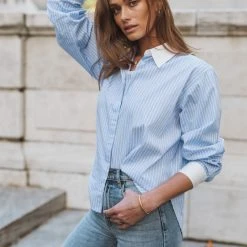 AARON & AMBER Work Edit Kathryn Button Up Shirt In Light Blue