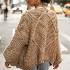 CALISTA Maren Cable-Knit Cardigan In Taupe - FINAL SALE