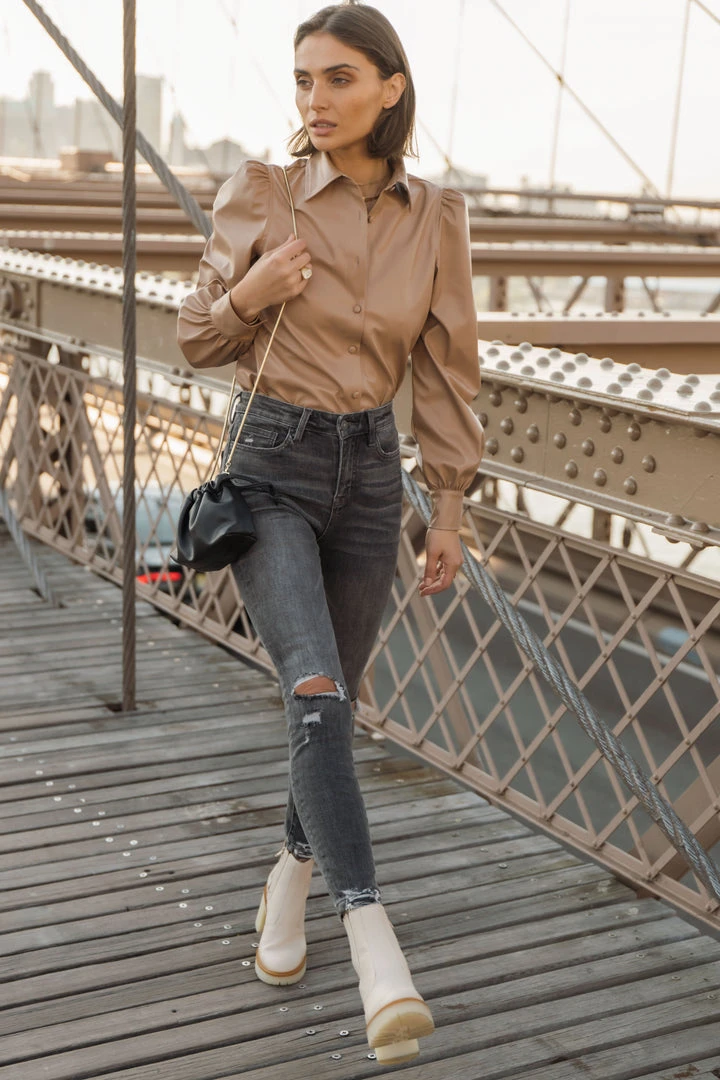 AARON & AMBER Work Edit Melrose Vegan Leather Shirt 4 AARON & AMBER Work Edit Melrose Vegan Leather Shirt