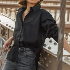 AARON & AMBER Kathryn Button Up Shirt In Black - FINAL SALE