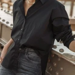 AARON & AMBER Kathryn Button Up Shirt In Black - FINAL SALE