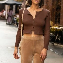 LUSH CLOTHING Bronte Cropped Cardigan In Brick