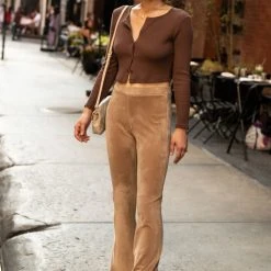 Vero Moda Velvet Flare Pants In Tan
