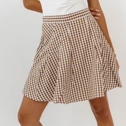 LISTICLE Skirts Gabby Pleated Gingham Skirt In Brown - FINAL SALE 14 LISTICLE Skirts Gabby Pleated Gingham Skirt In Brown - FINAL SALE
