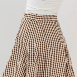 LISTICLE Skirts Gabby Pleated Gingham Skirt In Brown - FINAL SALE