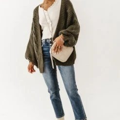CALISTA Maren Cable-Knit Cardigan In Olive - FINAL SALE Outerwear
