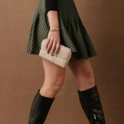 LISTICLE Fresh Markdowns Gabby Pleated Gingham Skirt In Hunter Green - FINAL SALE