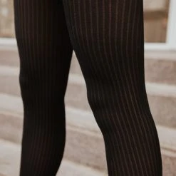 LOOK BY M Tights & Socks Striped Detail Black Tights
