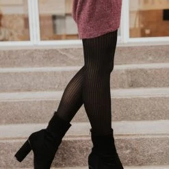LOOK BY M Tights & Socks Striped Detail Black Tights
